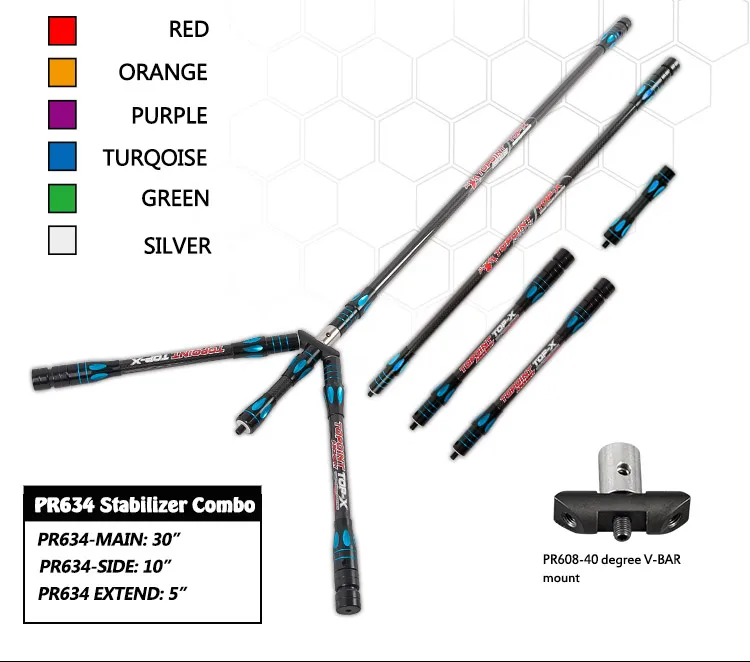 Topoint Balance Stabilizer Combo Main-Bar+Side-Bar+Extend-Bar+V-Bar For Compound Recurve Bow Archery Shooting