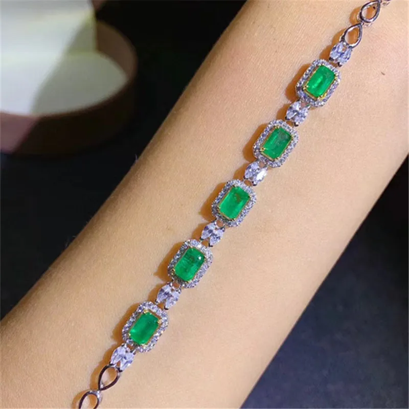 

Xin Yipeng S925 sterling silver plated gold inlaid real natural emerald bracelet fine gemstone jewelry party gift for women 4×6