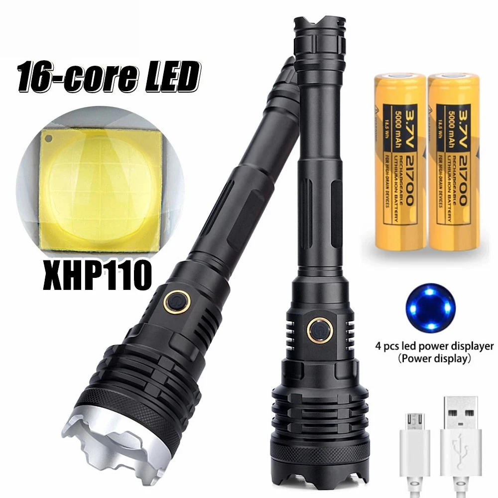 D2 LED XHP160 16-Core Powerful Flashlight Torch XHP70 USB Rechargeable Newest Tactical Hunting Flashlight Flash Light Zoomable