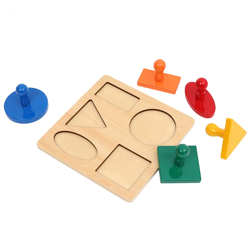 Wooden Geometric Shapes Montessori Puzzle With Big Knob Children's Educational Toys Baby Early Learning Resources Matching Game