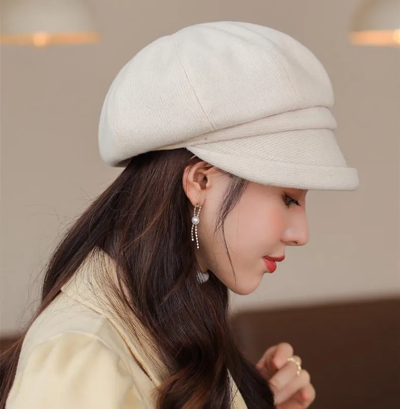 Ladies Womens Wool Crimping Beret Korean Baker Boy Peaked Cap Newsboy Hat