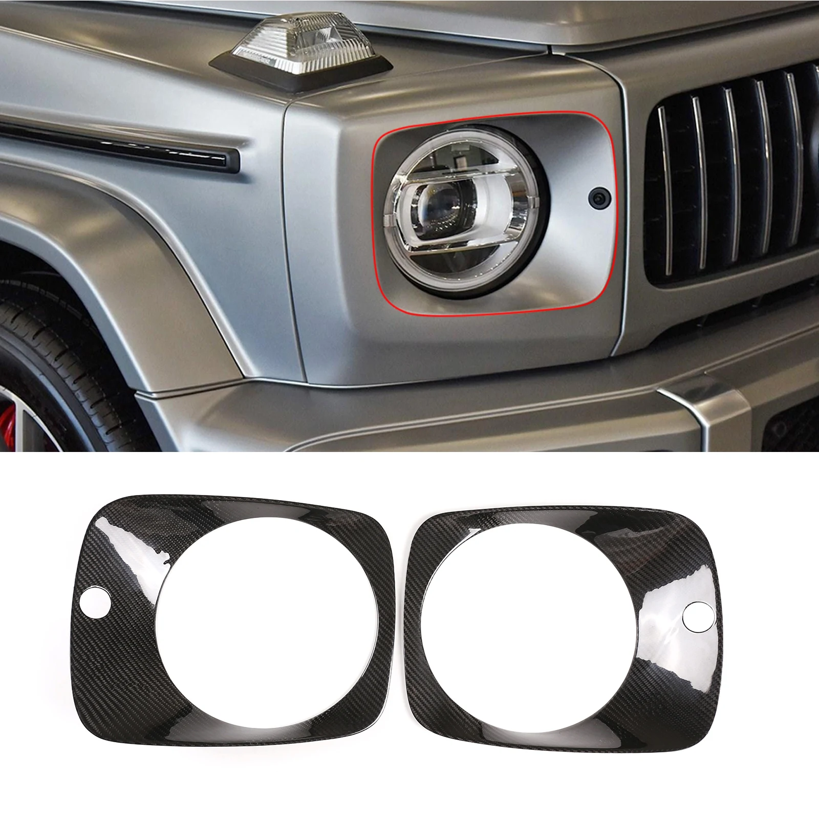 

Real Carbon Fiber Front Headlight Lamps Frame Ring Covers Stickers Housing Fit For Mercedes Benz G CLASS G63 2019-2020