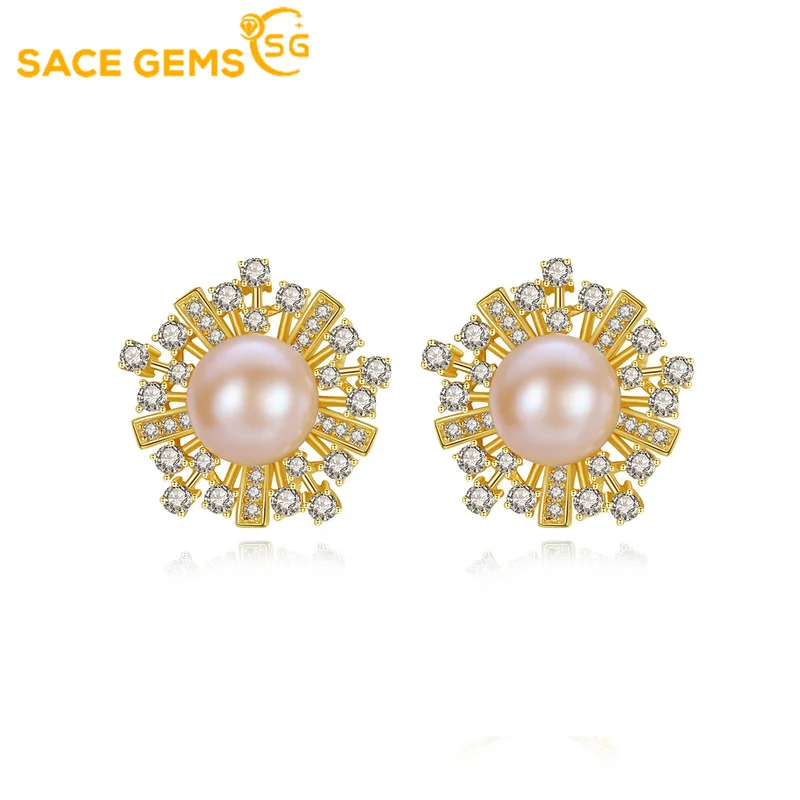 

SACE GEMS Women Earrings S925 Sterling Silver Natural Pearl Eardrop Fashion Flower Boutique Jewelry Gift Accessories Ear Stud