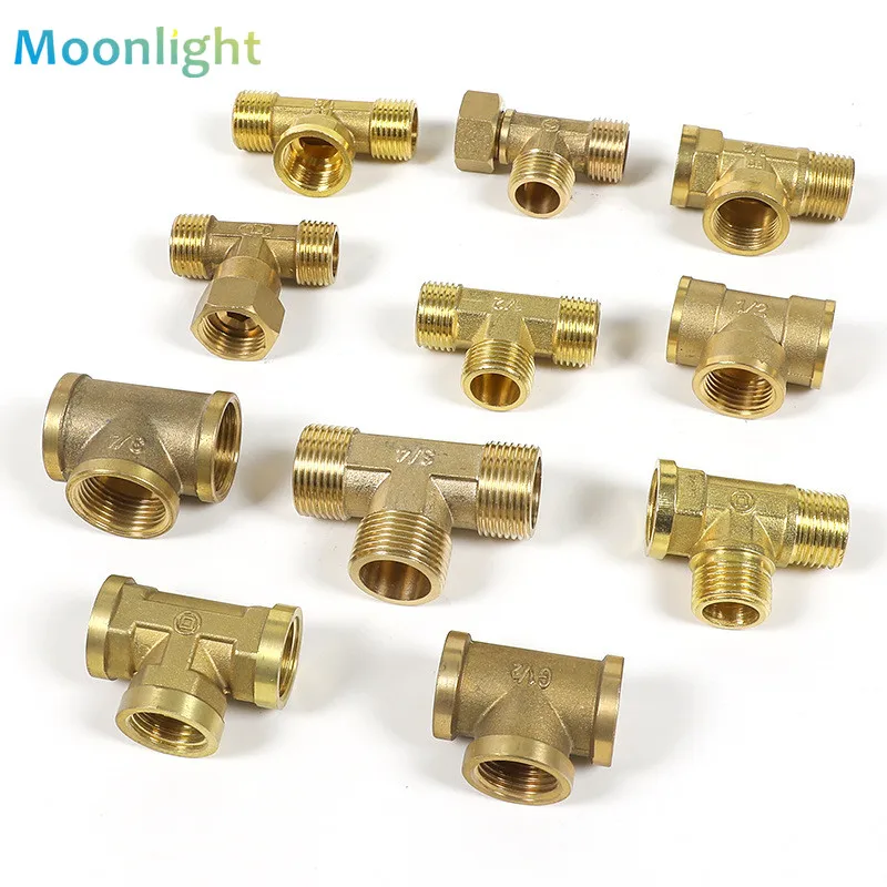 1 szt. Pneumatyczna mosiężna złączka rurowa z gwintem męskim i żeńskim do konwersji podłącz 1/8 "1/4" 3/8 "BSP Tee typu miedziany adapter do wody olej gazu