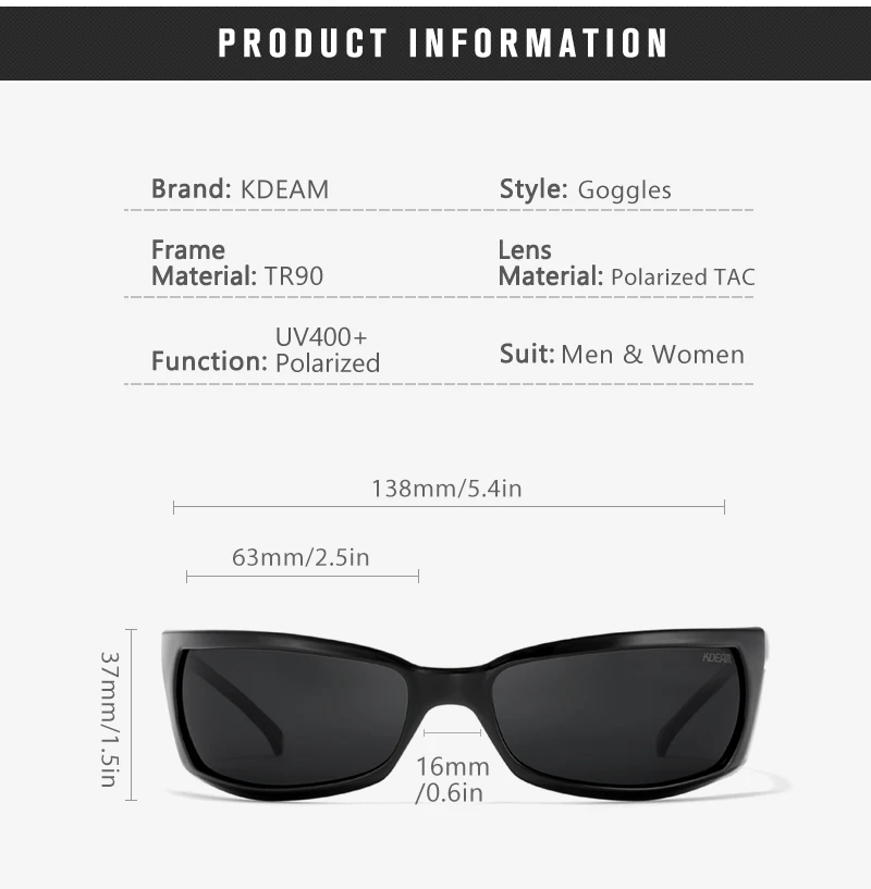 KDEAM Outdoor Sport Brille Polarisierte Sonnenbrille Männer Einzigartig Shaped Gläser Mit Harten Box Minimal Design 2021 – Detail 5