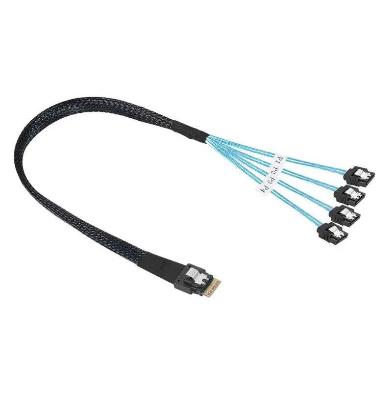 Slim MINI SAS 4.0 4i 38pin to 4 SATA 7pin 12Gbps Server Hard Disk Multi Lane SAS Host Internal Cable 0.5m 1m SFF-8654 Cor