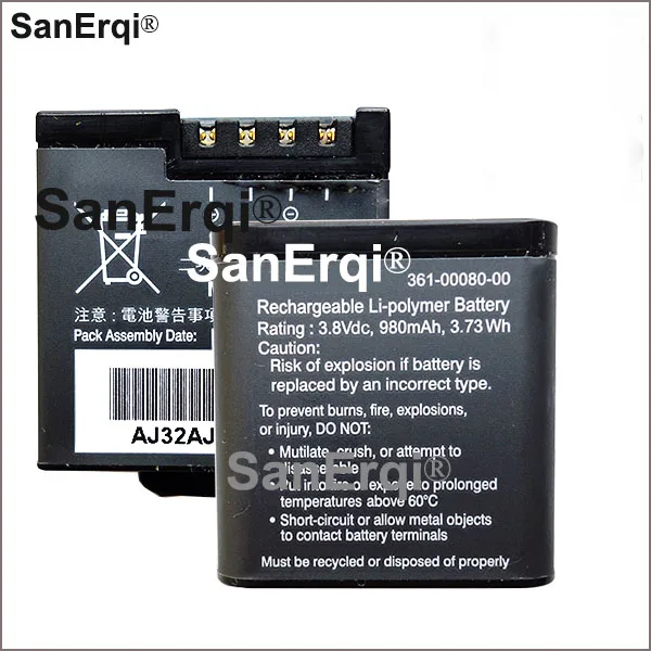 New batteries for GARMIN Jiaming VIRB XE Virb X Compact rould angle sports camera battery 361-00080-00 3.8V 980mah 3.73wh