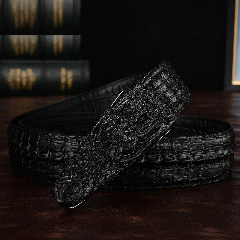 Nieuwe Mannen Luxe Riemen Snake Gesp Krokodil Geklets Lederen Riemen voor Mannen Hoge Kwaliteit Vintage Merk Jeans Riem ZD2110