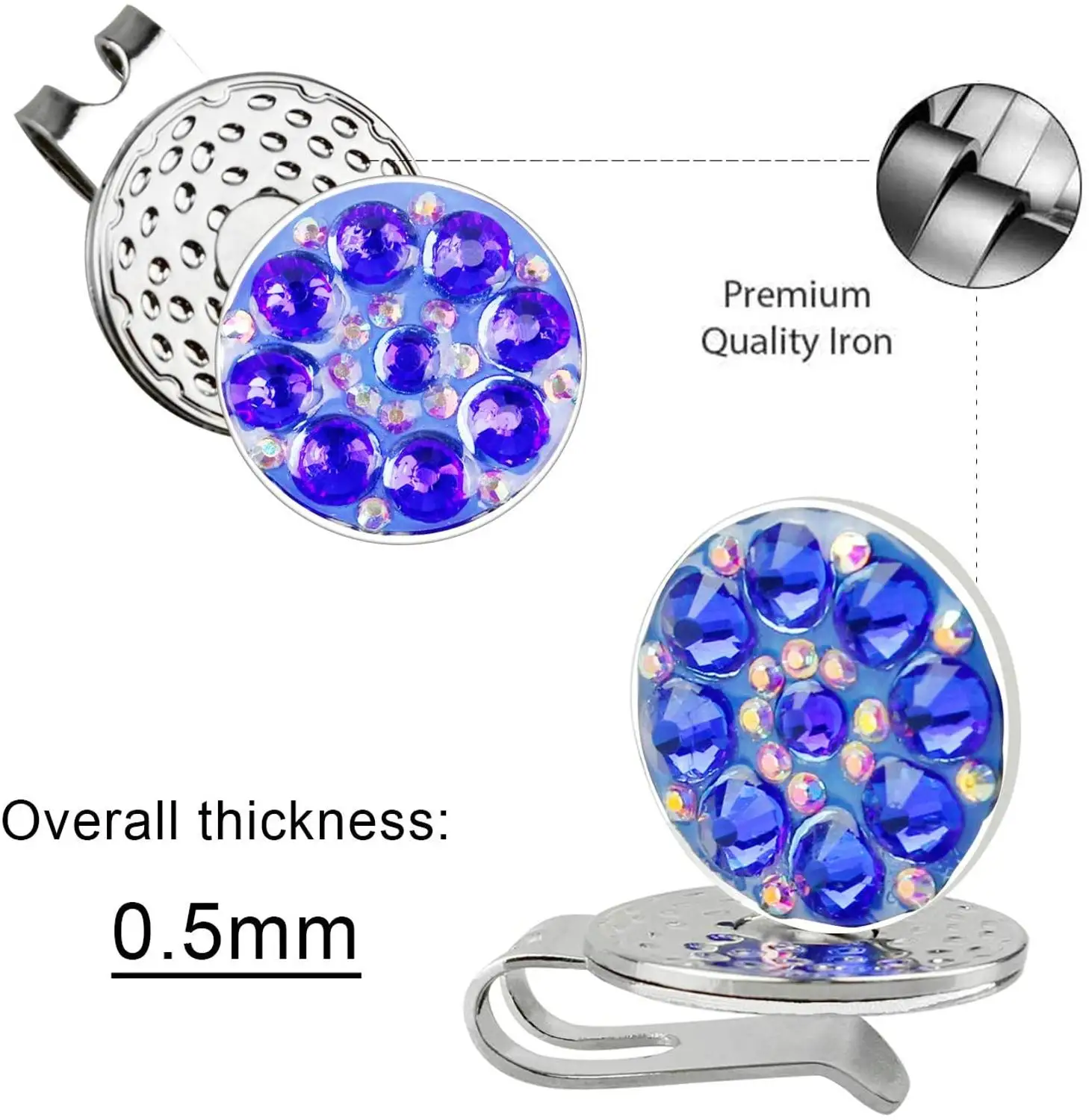 KOFULL Golf Hat Clip Crystal Cap Clip Set with Ball Marker Fit Easily to Hat Belts Pockets Golf Gift for Women