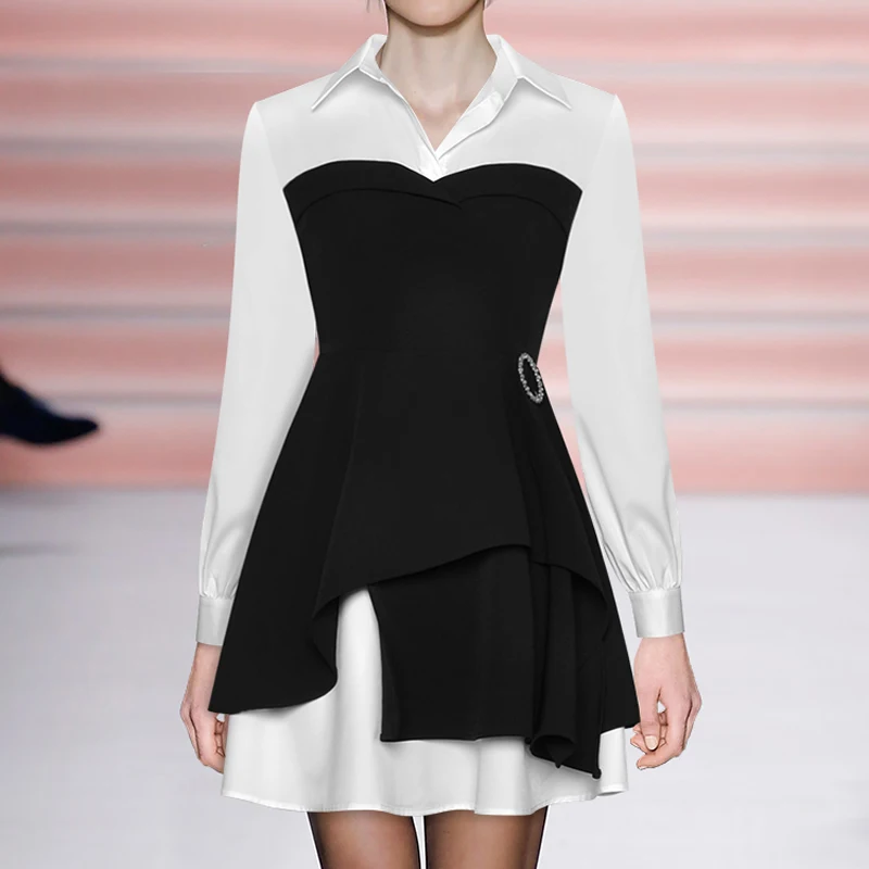 

Women's Patchwork A-Line Long Sleeve Mini Dresses, Elegant Fashion, 3293