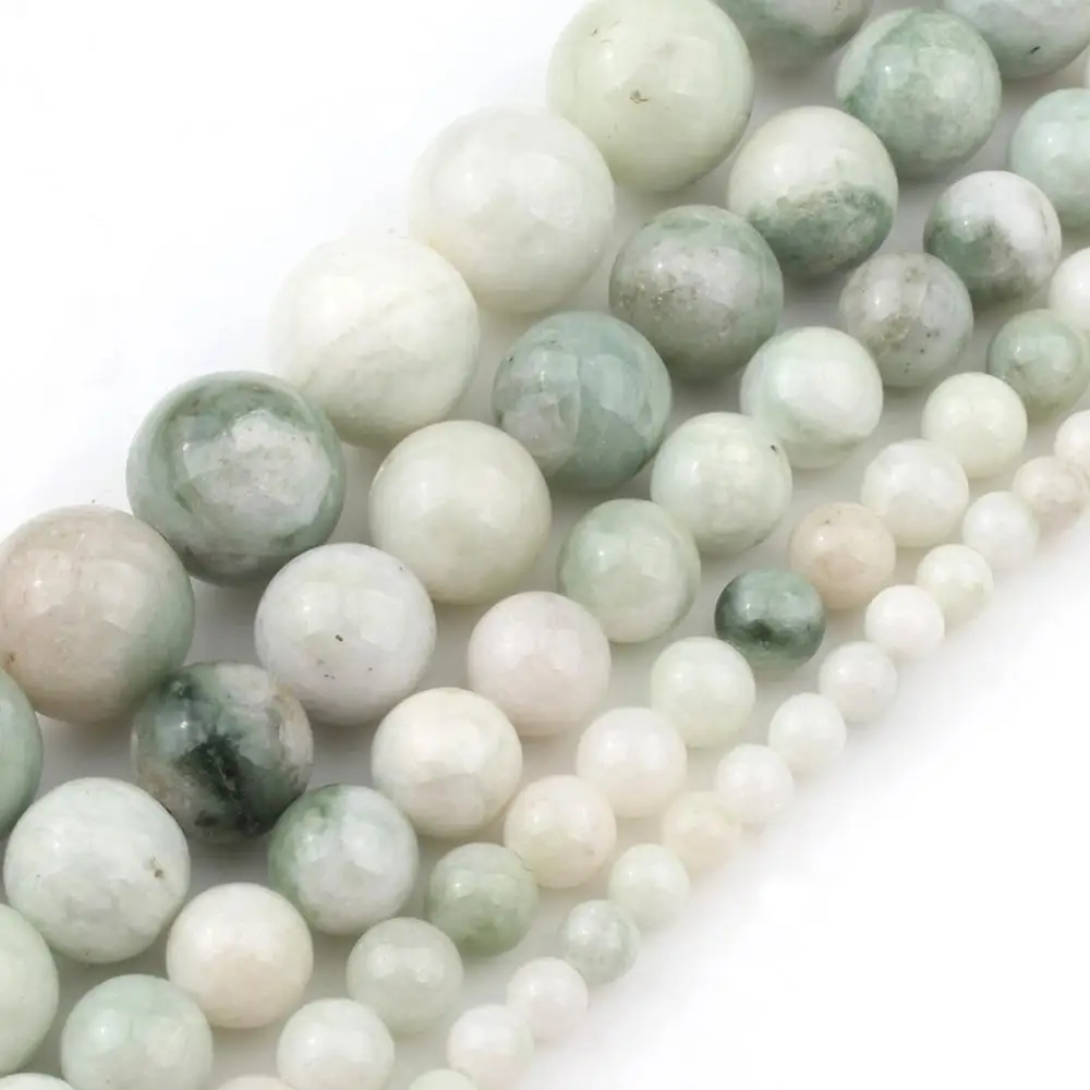 4/6/8/10/12 mm Green White Maotian Jades Stone Beads For Accessories Jewellery Making DIY Bracelets 15\'\'/Strand