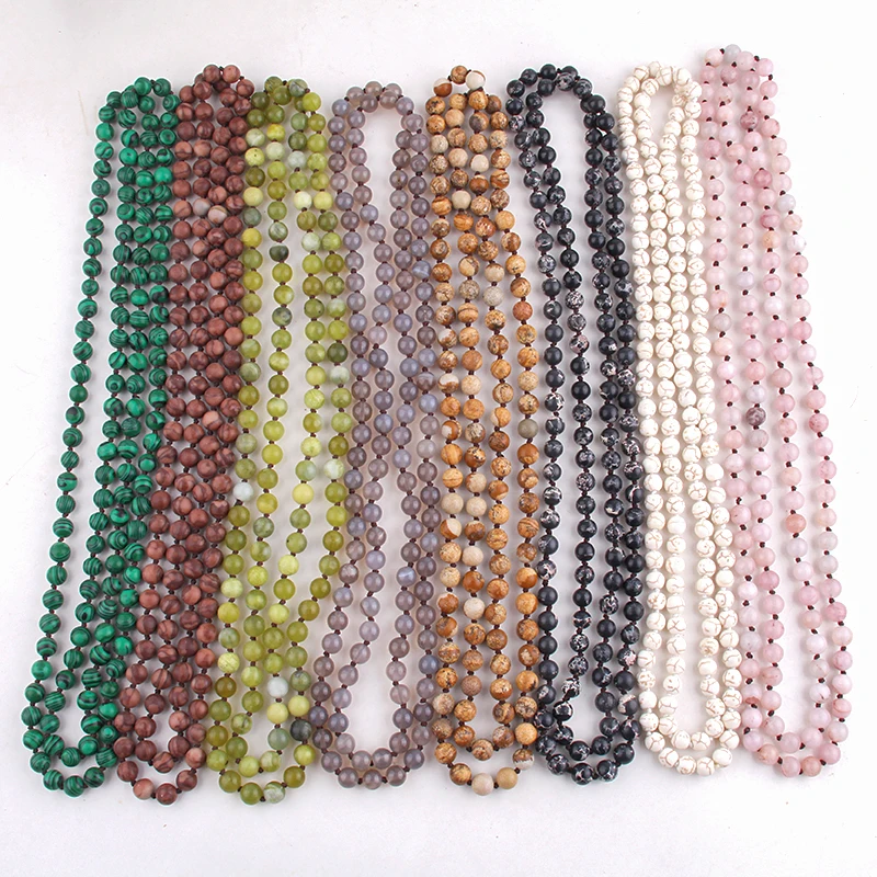 New Bohemian Jewelry long Knotted Halsband 8mm 125-128cm Double wrap Natural Stone Necklace