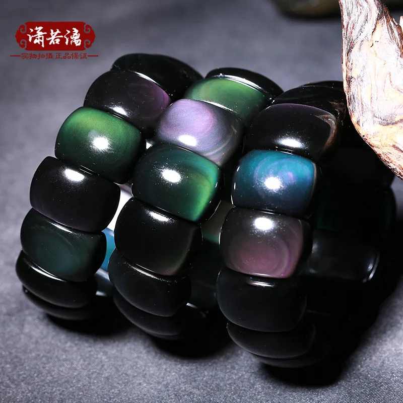 

AAA Grade Rainbow Obsidian Stone Bracelet Natural Gemstone Jewelry Bangle For Gift Rainbow Shows In The Sunlight Or Flashlight