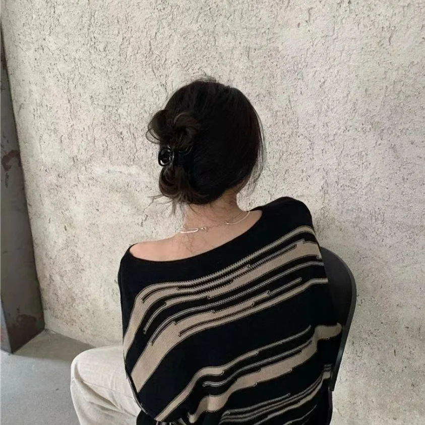 Pullovers Women Loose O-neck Fashion Aesthetic Minimalist Striped All Match Ladies Leisure Full Sleeve Lazy Spring Knitted Ins