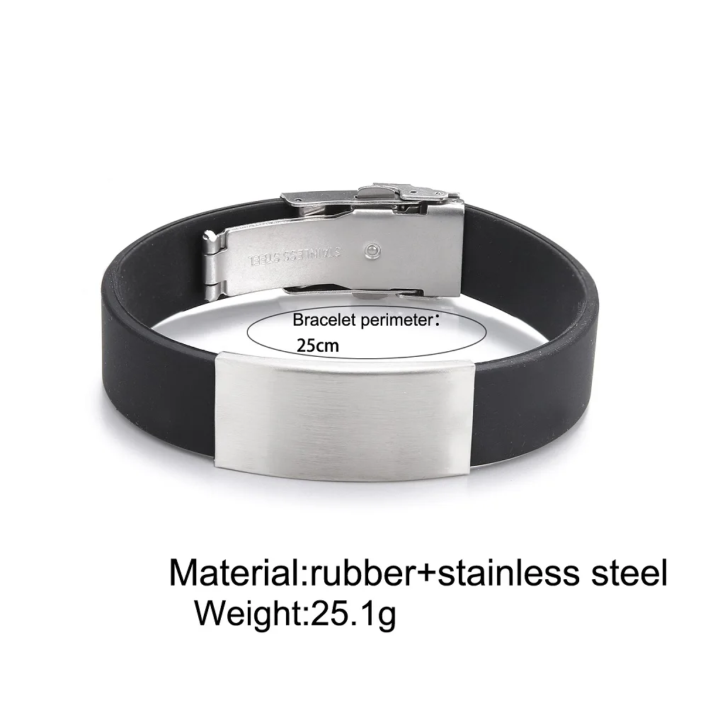 2024 Personalized Jewelry Stainless Steel Smooth Silicone Bracelet Vintage Titanium Steel Rubber Cuff Bracelet For Women Pulsera