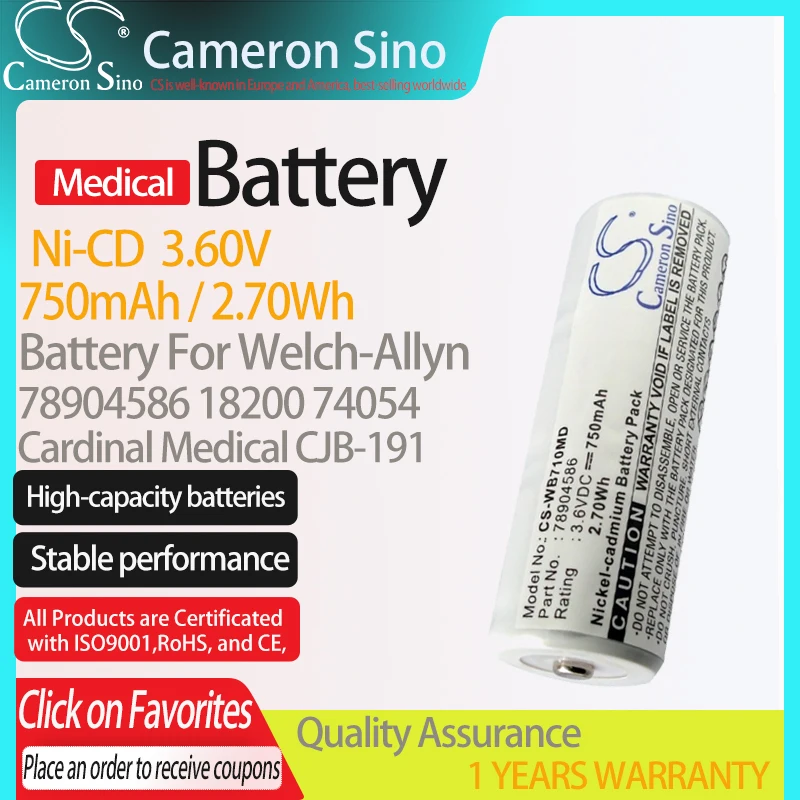 CameronSino Battery for Cardinal Medical CJB-191 fits Welch-Allyn 78904586 18200 Medical Replacement battery 750mAh/2.70Wh 3.60V