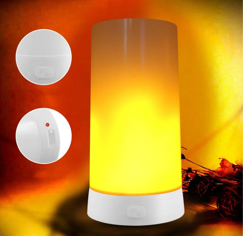 LED Flame Lamp USB Rechargeable Table Light Waterproof candle Fire Lantern Fireplace 4 Mode Home Nightlight Lighting Decor-Amber