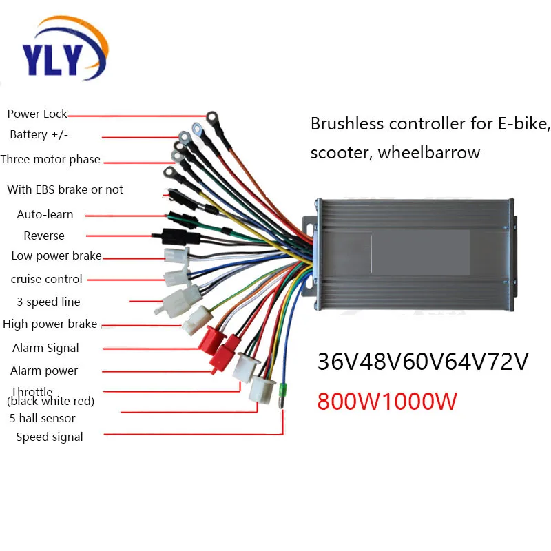 High Power 800W 1000W Brushless Electric Bicycle Scooter Motor Controller with Reverse Function