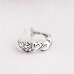 925 Sterling Silver Open Rings For Women Fashion Girl Sterling-silver-jewelry Fish Rings for Women Adjustable Size Ring