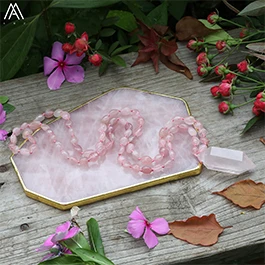 Natürliche Rosa Quarz Doppel Stick Punkt Anhänger 8mm Verfilzte Amazonit Rosen Quarz Runde Perlen Schnur Verknotet Mala Halskette Schmuck – Detail 16