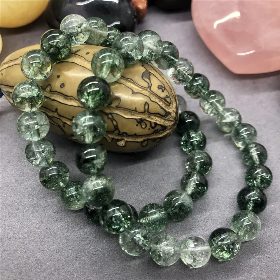 Natural Green Crack Phantom Quartz Beads Bracelet Charms for Female 6-12mm