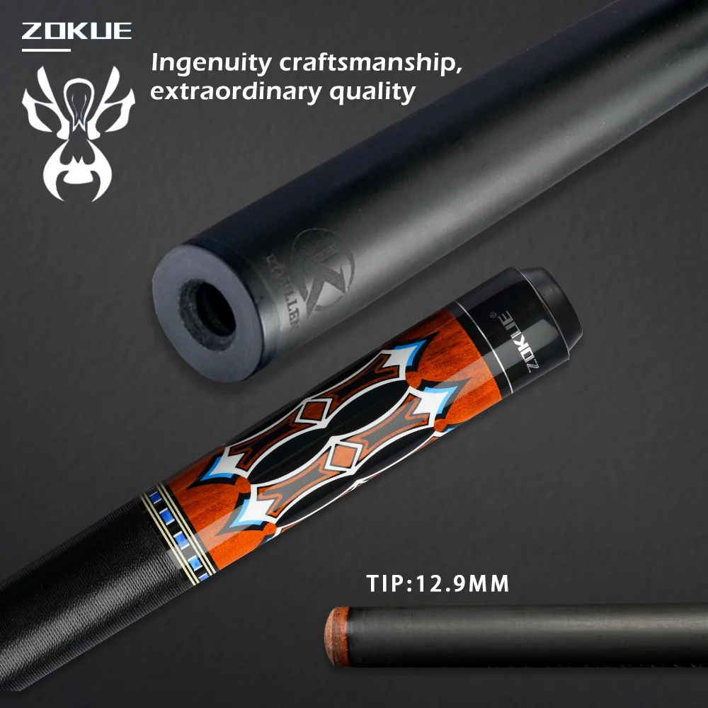 ZOKUE Billiards Cue KONLLEN Carbon Fiber Shaft 12.9mm Tip 155cm3/8*8 Radial Pin  For Tall People Pool Cue Billiard Cue Stick Kit