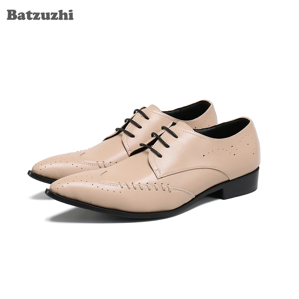 

Batzuzhi Italian Style Handmade Men's Shoes Pointed Toe Leather Dress Shoes Men Lace-ip Formal Business Leather Zapatos Hombre