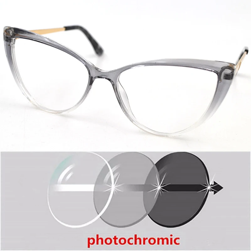 

Women TR90 Aluminium Photochromic Myopia Glasses Cat Eye Prescription Spectacle Gradient Clear Nearsighted Sunglasses