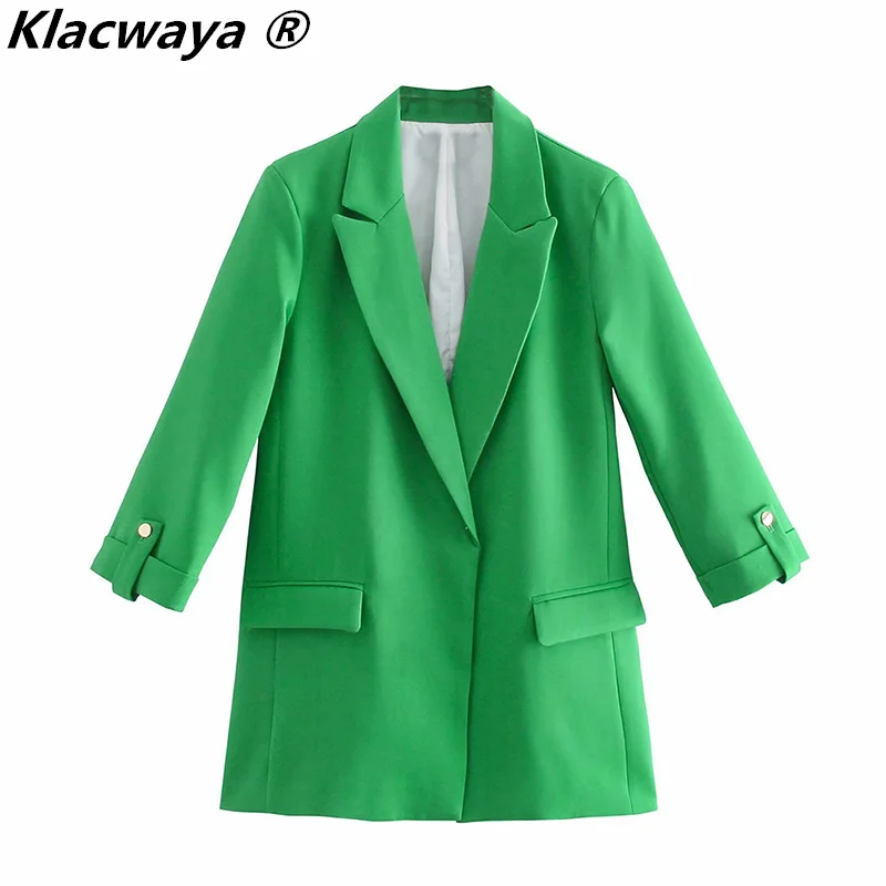 Klacwaya – Blazer ample Vintage pour femmes, couleur unie, à la mode, avec manches à enrouler, vêtement d'extérieur décontracté, 2021