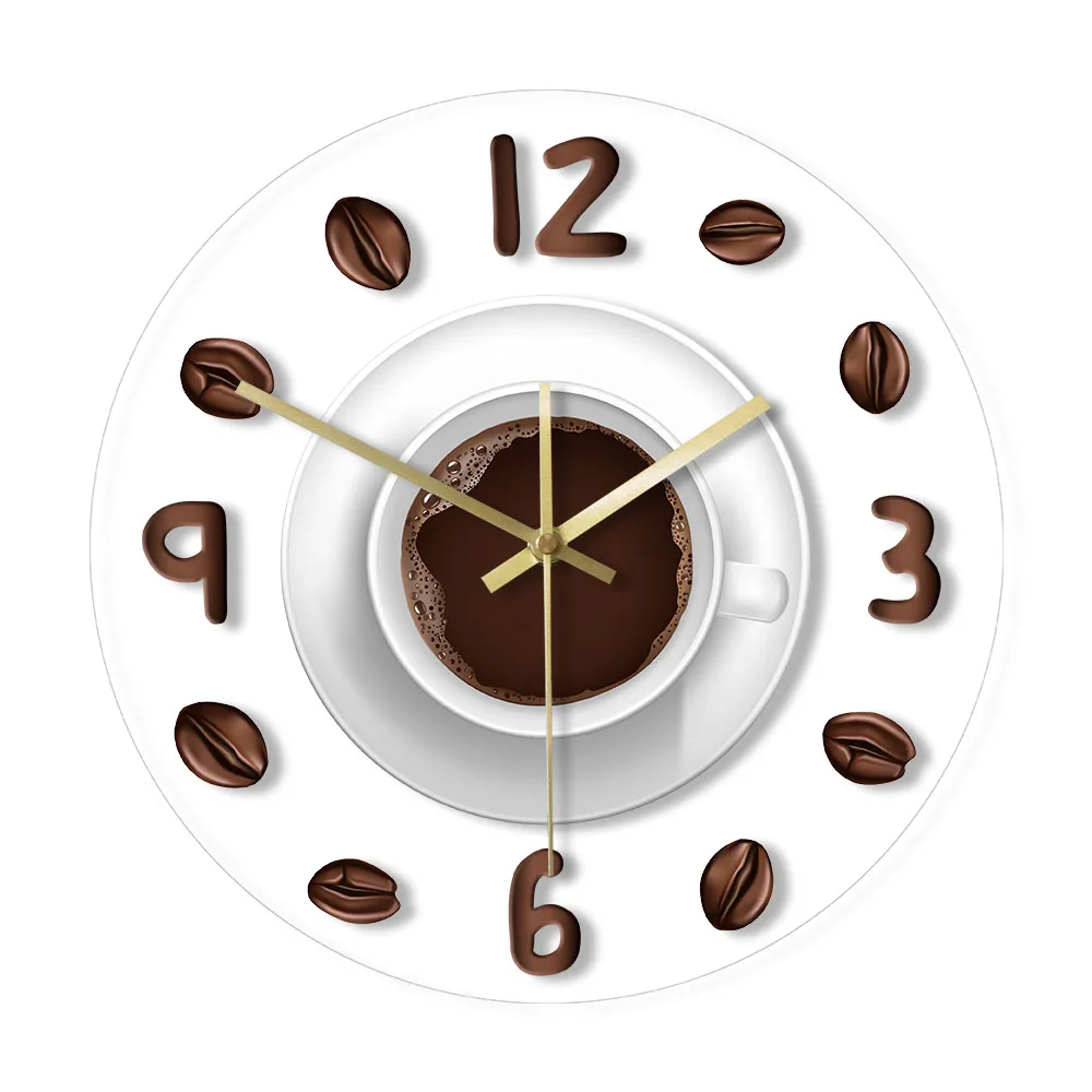 Coffee Hand Drawing illustration Kitchen Wall Clock Modern Print Clock Minimalist Acrylic Wall Watch Gift idea for Coffee Lovers