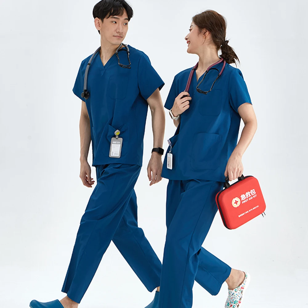 Clearance Women's Medical Uniform Scrub Sets Men's 2 Piece V Neck Top Drawstring Pants Soft Lightweight Pocket Nursing Slim Suit