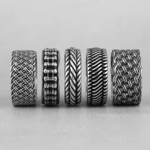 Grid Weave Stainless Steel Mens Rings Retro Industrial Style Simple for Male Boyfriend Biker Jewelry Creativity Gift Wholesale