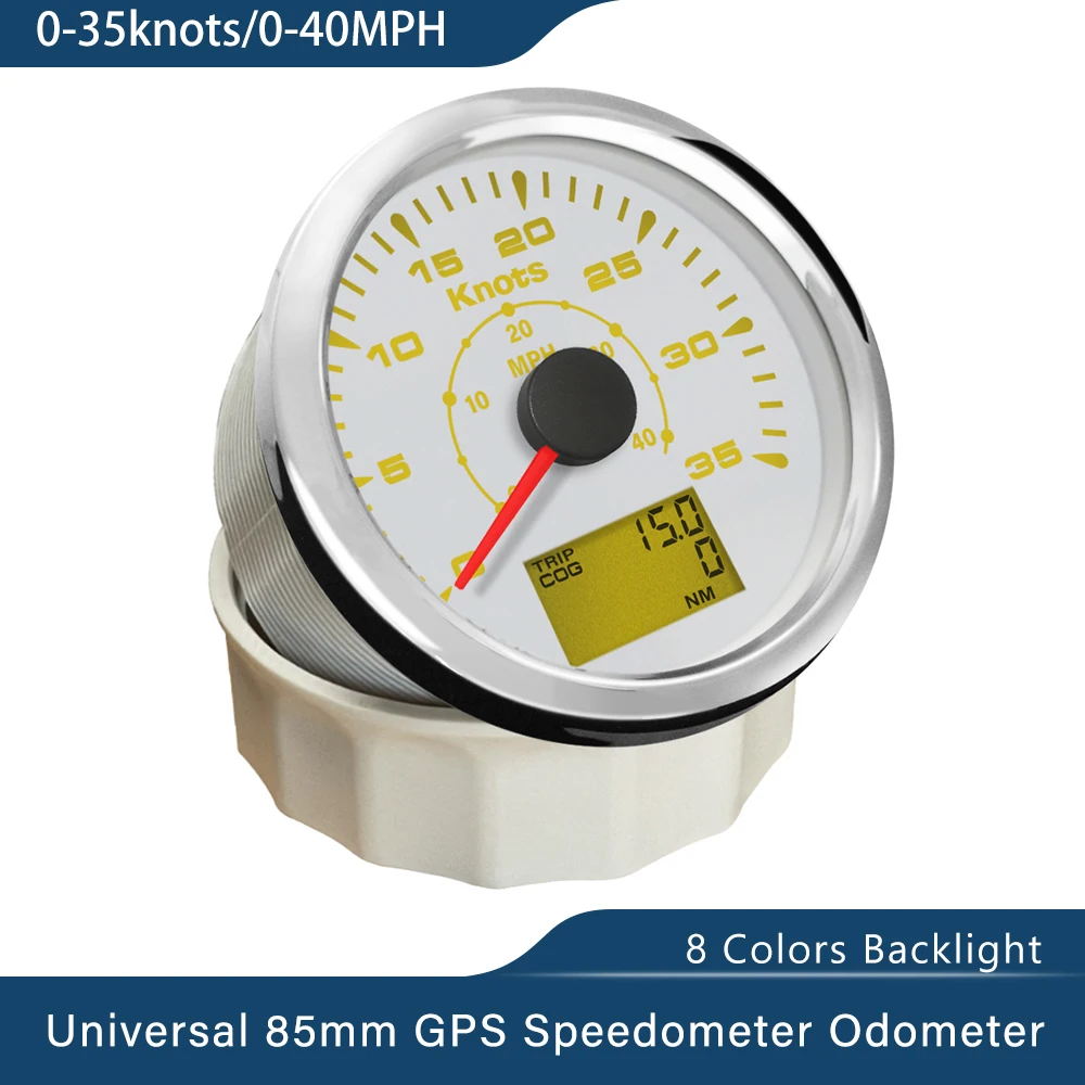 ELING 85 مللي متر نظام تحديد المواقع عداد السرعة 0-35 عقدة 0-70 عقدة مقياس السرعة عداد المسافات شاشة الكريستال السائل مقاوم للماء 8 ألوان الخلفية للسفن اليخوت