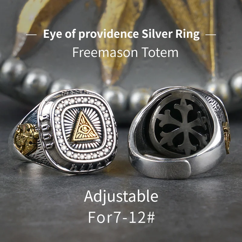Eye of Providence  Silver rings for man  Vintage  Freemason two head eagle  fashion jewelry