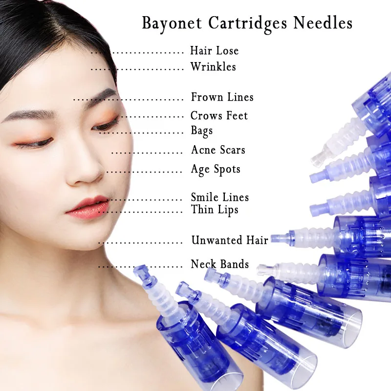 Electric Bayonet Derma Pen 9/12/36/42Pin Blue Microneedling Micro Needles Cartridge Dermapen A6 Replacement  Eyebrow Tattoo Tool