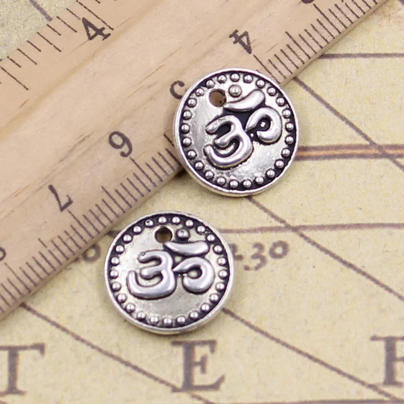 20pcs Charms Double Sided Yoga Om 15x15mm Tibetan Bronze Silver Color Pendants Crafts Making Findings Handmade DIY Jewelry