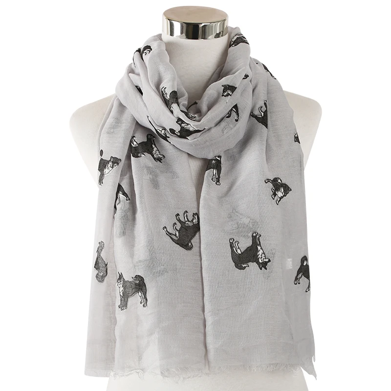 

Шарфы женские HUOBAO, с принтом в виде собаки, серого и розового цветов, шарфы с животным принтом