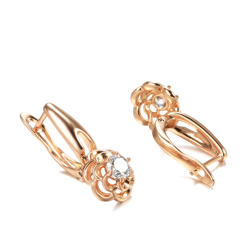 Kinel Trend Unusual Crystal Flower Earrings 585 Rose Gold Metal Natural Zircon Drop Earrings Fashion Creative Wedding Jewelry