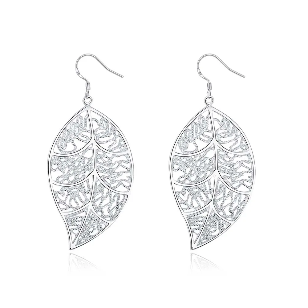 New Arrival FineJewelry 100% Real 925 Sterling Silver Fashion Vintage Korean Long Hollow Leaf Dangle Earrings For Women 2020