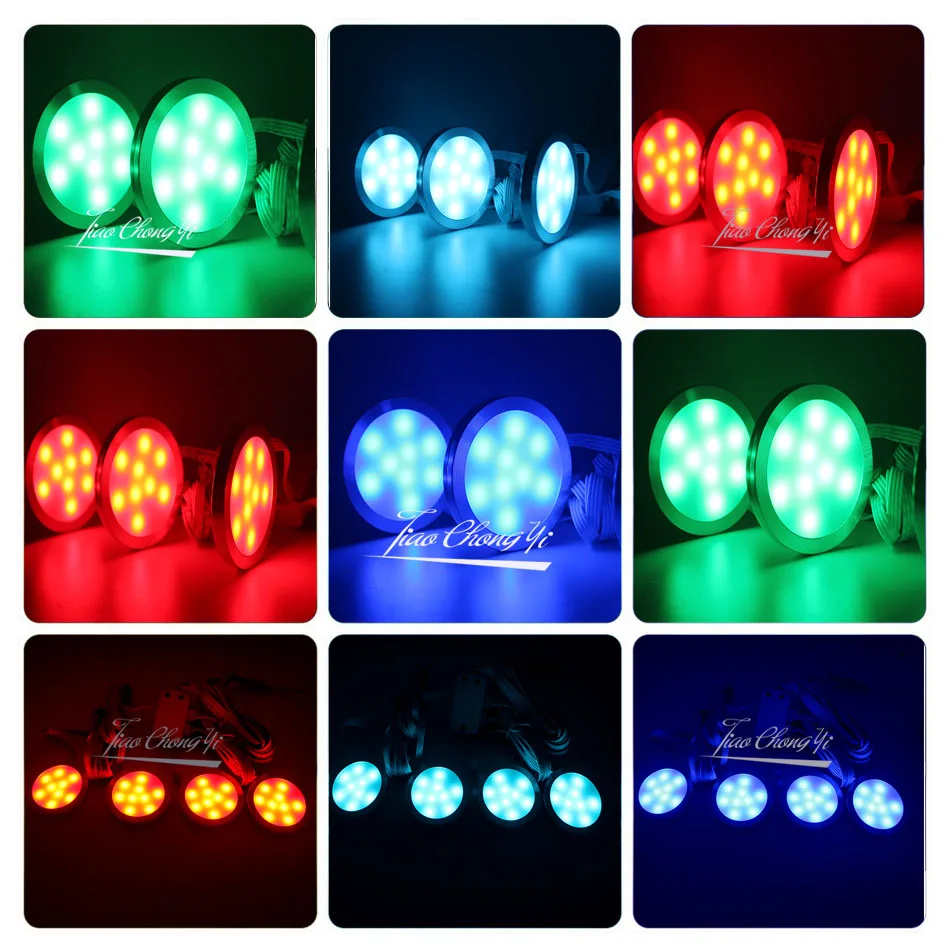 2/3/4/6/8pcs DC12V RGB LED Under Cabinet Light Puck Light  with 24key  RGB Remote Control 12V 1A 2A LED power kit