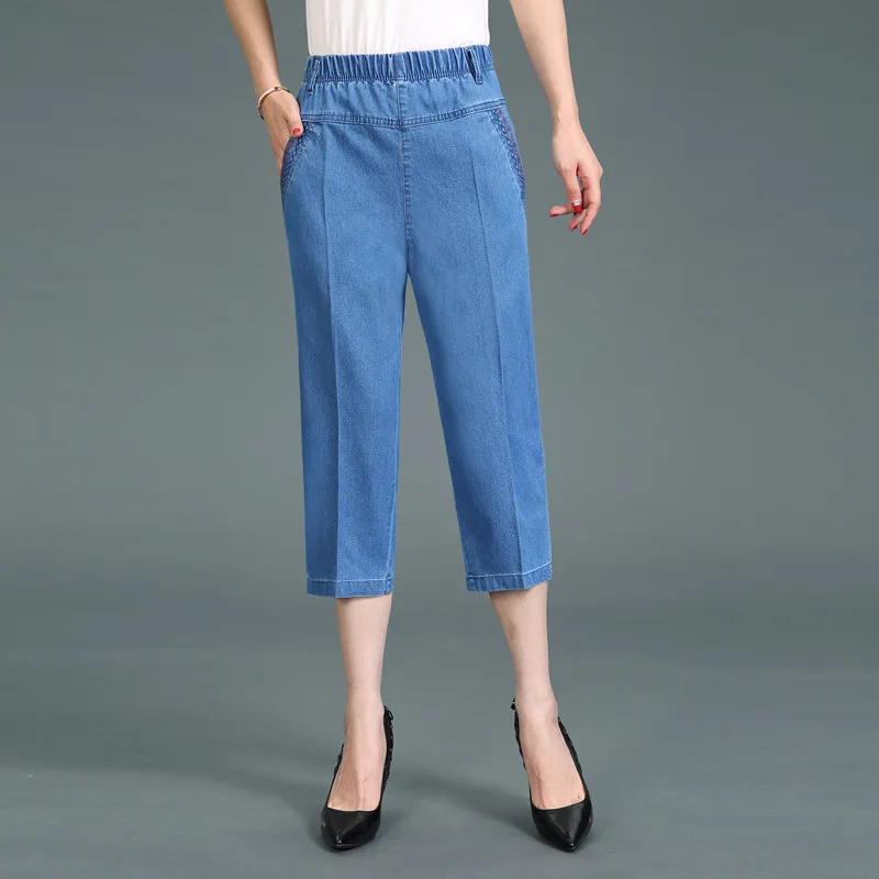 Casual Jeans Capris Female Summer Women Calf-Length Denim Pants Mom Jeans High Waist Jean For Woman jeans mujer