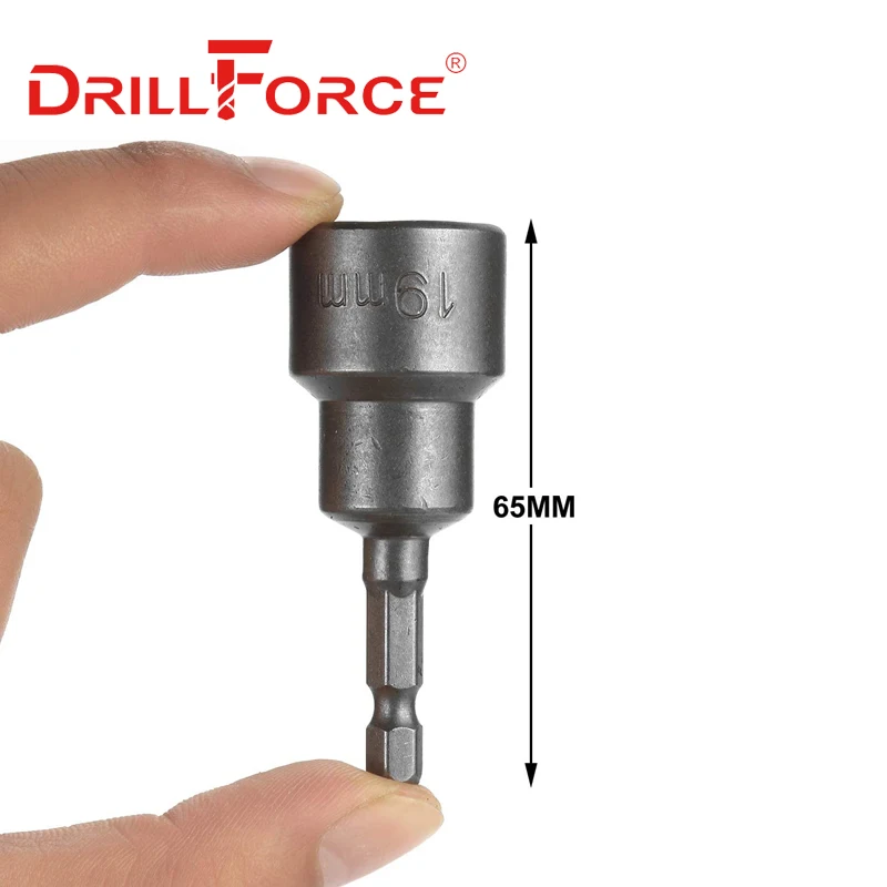 Drillforce 6-19x65mm Magnetic Nut Driver Set Impact Socket Sleeve Adapter Screwdriver Drill Bit 1/4 Inch Quick Change Hex Shank