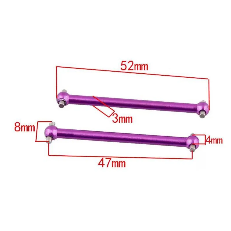 Eje de transmisión delantero y trasero, hueso de perro de 52mm de largo para Wltoys RC modelo de coche de juguete 1/18 A949 A959 A969 K929, 2 uds.