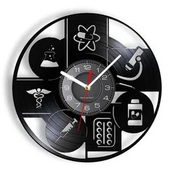 약국 의사 클리닉 비닐 LP 벽시계 과학 약사 의료 벽 예술 시계 화학자 발명 의료 RX Caduceus 선물