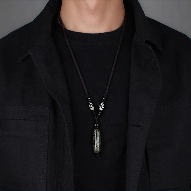 Natural Stone Materials Fashionable Style Tibet Heaven Bead Bring Good Luck Nine Eye Tibet Dzi Pendant Drop Choker Nacklace
