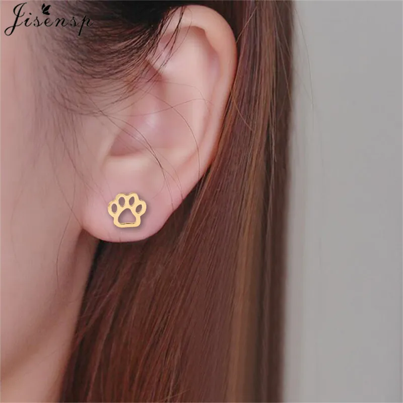 Jisensp Stainless Steel Paw Earing Women Hip Hop Black Geometric Triangle Stud Earrings Trendy Jewelry Best Gift for Friend Girl