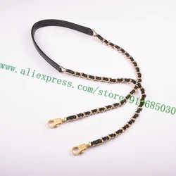 Top Grade Black Leather Golden Metal Chain Braided Shoulder Strap For Designer Women Handbag Lady Bag Parts Replacement 4 Size