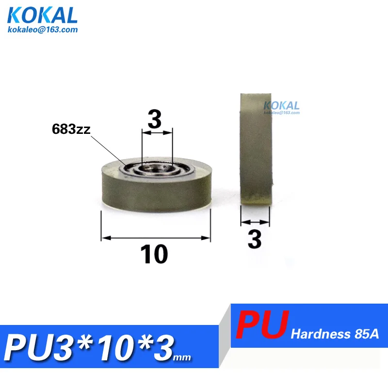 [PU0310-3]10PCS 683zz 683 bearing coated micro soft PU rubber money count machine PU Rubber Soft PU Roller Wheel 3*10*3mm