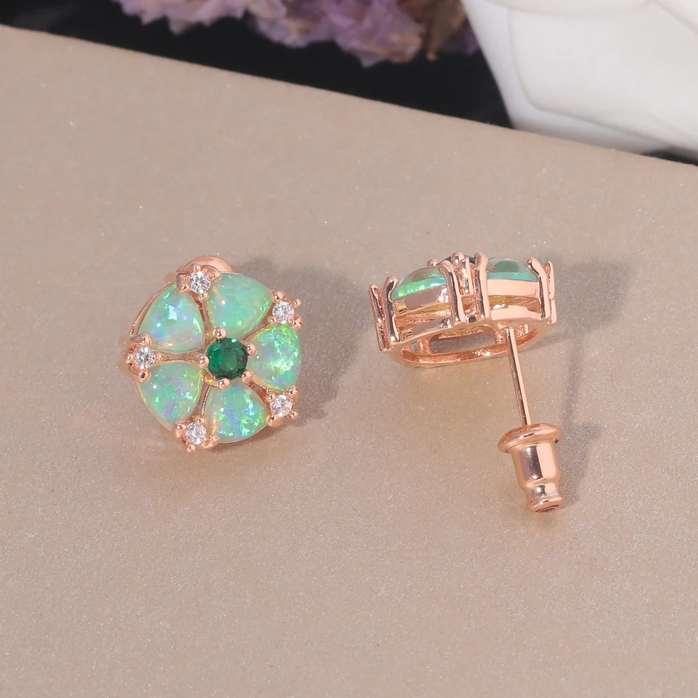 CiNily Rose Gold Fire Opal Plated for Girls Exquisite Zircon Flower Stud Earrings for girls Jewelry