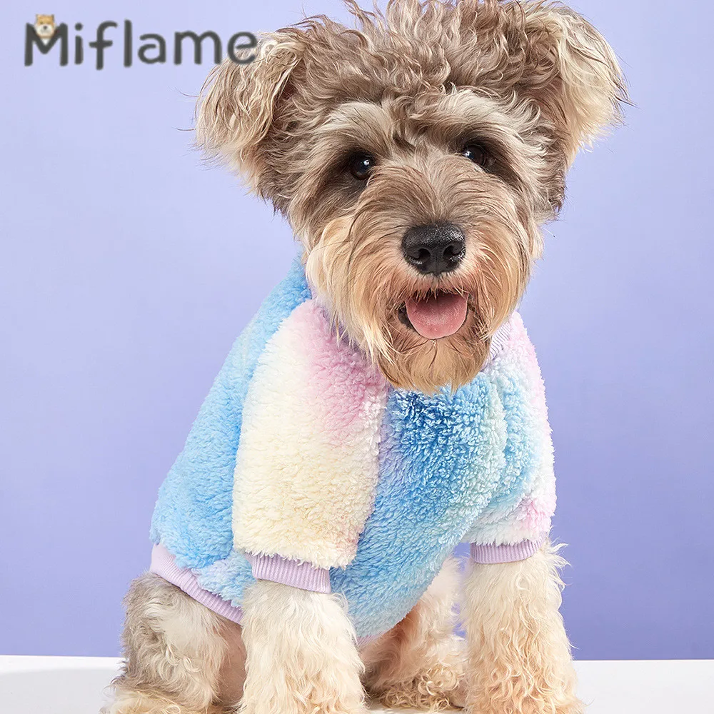 Miflame tie dye pequenos cães hoodies 2021 moda animal de estimação gato roupas traje schnauzer spitz inverno quente filhote de cachorro roupas camisolas